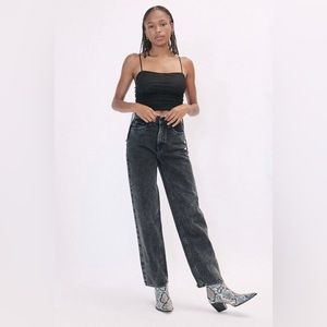 Dark denim (black) High-rise baggy jeans.